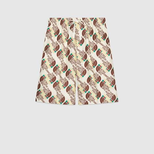 The North Face x Gucci联名系列织带印花真丝短裤