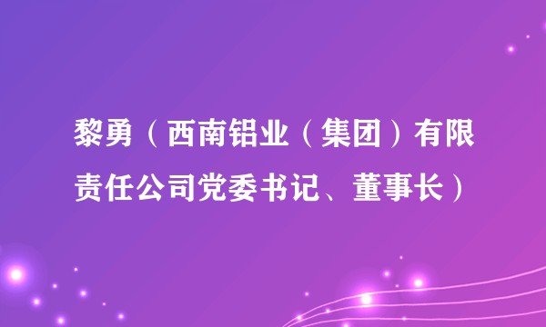 黎勇（西南铝业（集团）有限责任公司党委书记、董事长）
