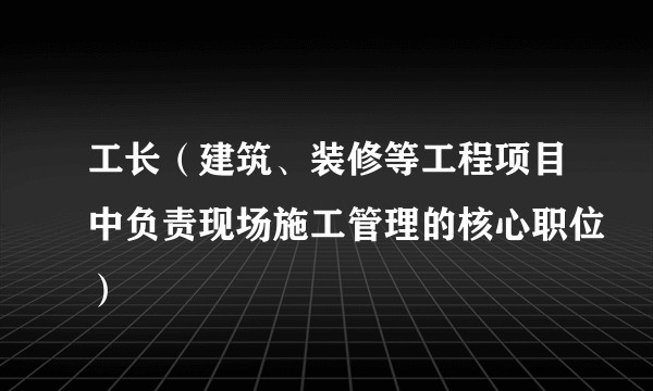 工长（建筑、装修等工程项目中负责现场施工管理的核心职位）