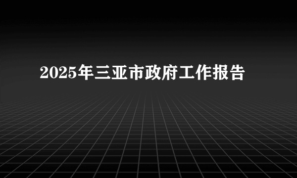 2025年三亚市政府工作报告