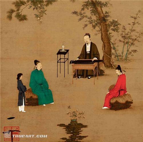 听琴图（台北故宫博物院收藏的元代白描墨画）