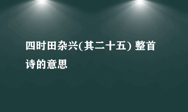 四时田杂兴(其二十五) 整首诗的意思