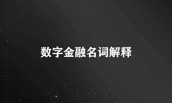 数字金融名词解释