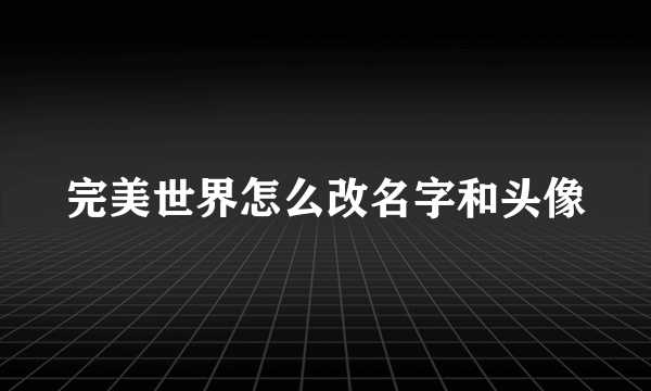 完美世界怎么改名字和头像
