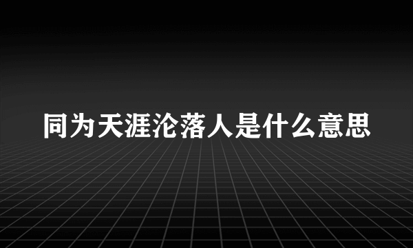 同为天涯沦落人是什么意思