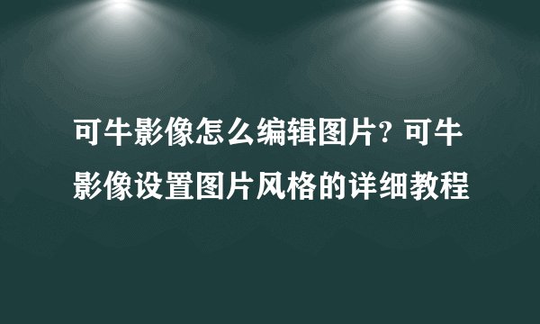 可牛影像怎么编辑图片? 可牛影像设置图片风格的详细教程