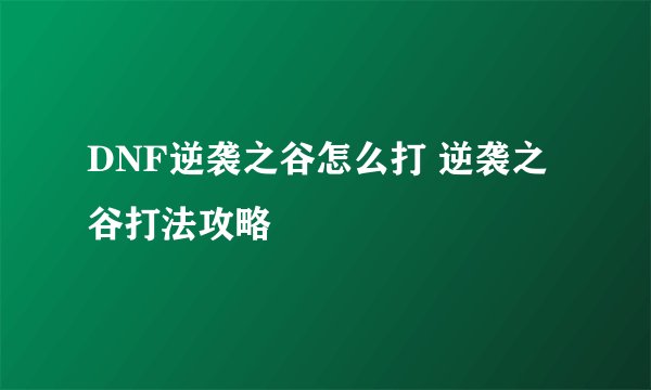 DNF逆袭之谷怎么打 逆袭之谷打法攻略