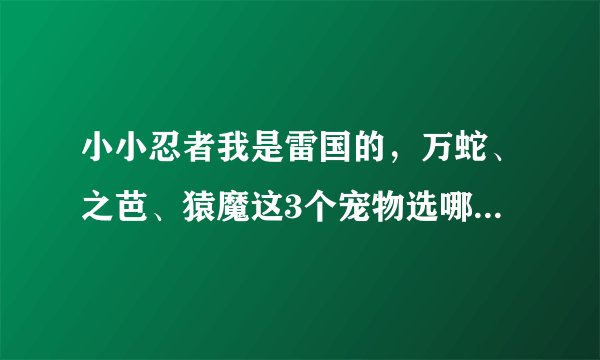 小小忍者我是雷国的，万蛇、之芭、猿魔这3个宠物选哪个好。为什么。用的外套是白衣佐助，是速度流的。