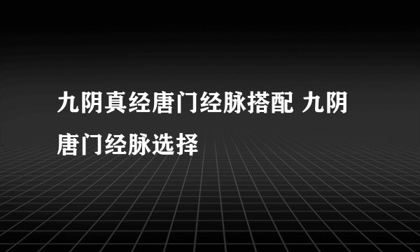 九阴真经唐门经脉搭配 九阴唐门经脉选择