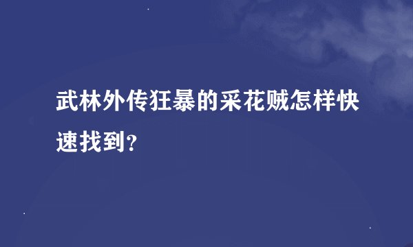武林外传狂暴的采花贼怎样快速找到？