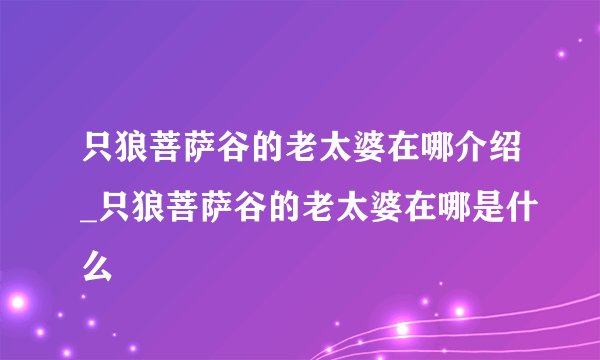 只狼菩萨谷的老太婆在哪介绍_只狼菩萨谷的老太婆在哪是什么