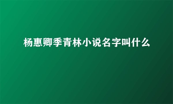 杨惠卿季青林小说名字叫什么