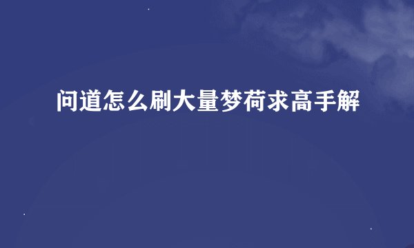 问道怎么刷大量梦荷求高手解