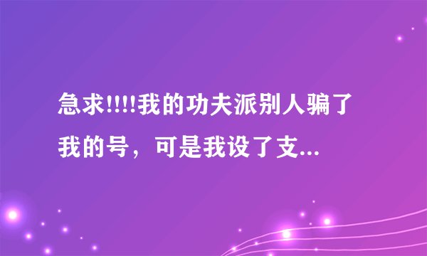 急求!!!!我的功夫派别人骗了我的号，可是我设了支付密码保护，那人也不知道，可是为什么他还能洗我的号？