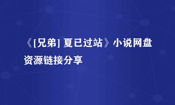 《[兄弟] 夏已过站》小说网盘资源链接分享