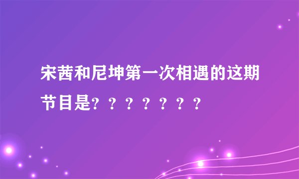 宋茜和尼坤第一次相遇的这期节目是？？？？？？？