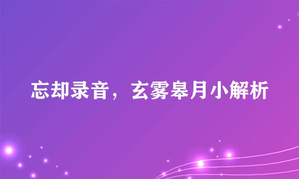 忘却录音，玄雾皋月小解析