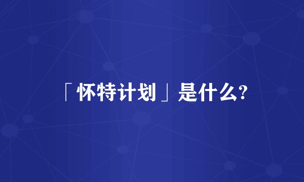 「怀特计划」是什么?