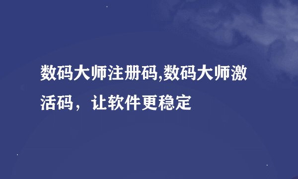 数码大师注册码,数码大师激活码，让软件更稳定