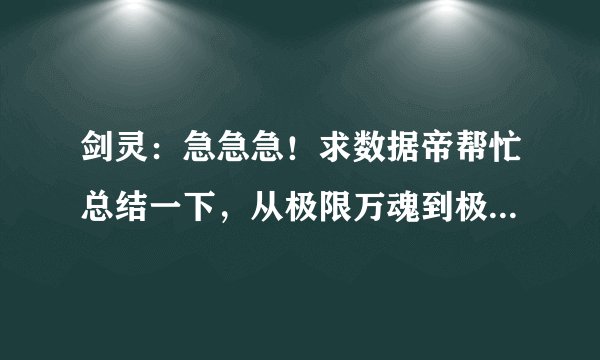剑灵：急急急！求数据帝帮忙总结一下，从极限万魂到极限恶女（1段） 共需多少材料（包括灵石、提炼石、