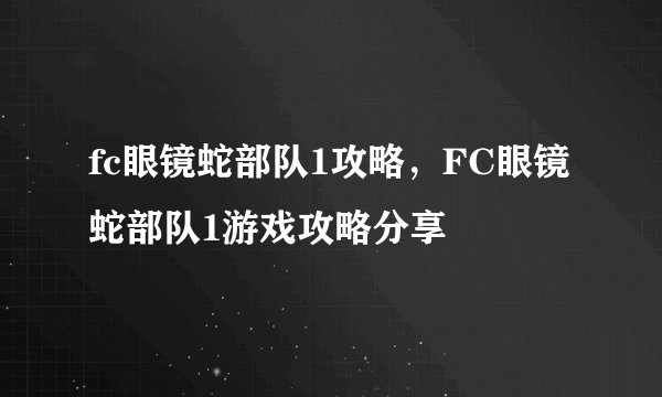 fc眼镜蛇部队1攻略，FC眼镜蛇部队1游戏攻略分享