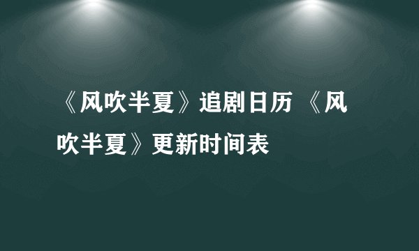 《风吹半夏》追剧日历 《风吹半夏》更新时间表