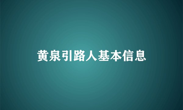 黄泉引路人基本信息