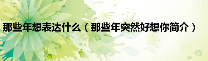 那些年想表达什么那些年突然好想你简介