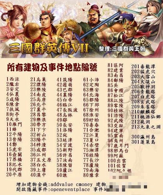 三国7秘籍武将编号大全