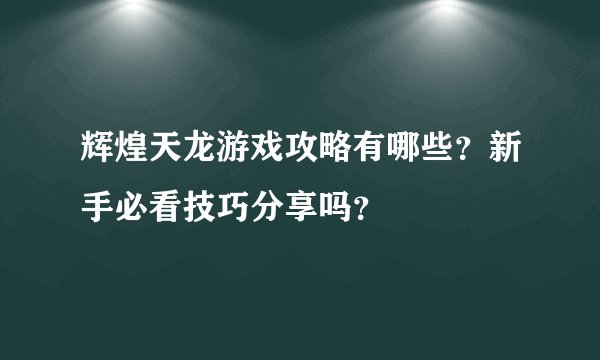 辉煌天龙游戏攻略有哪些？新手必看技巧分享吗？