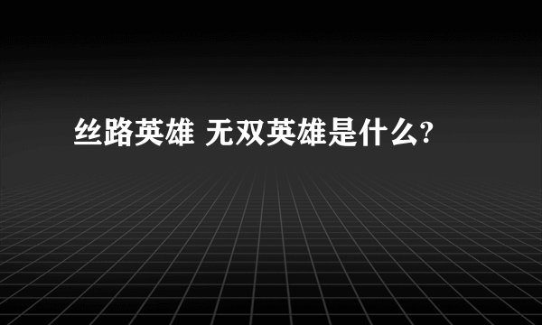 丝路英雄 无双英雄是什么?