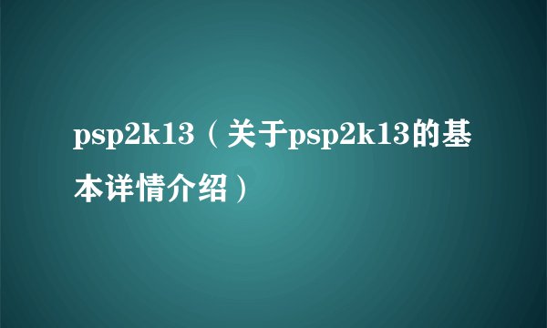 psp2k13(关于psp2k13的基本详情介绍)