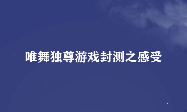 唯舞独尊游戏封测之感受