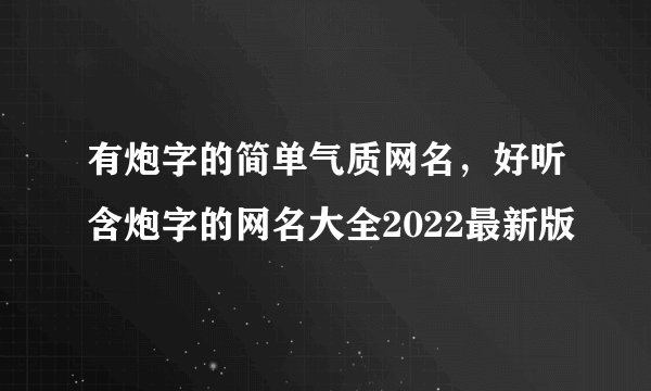 有炮字的简单气质网名，好听含炮字的网名大全2022最新版