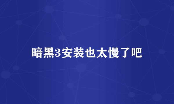 暗黑3安装也太慢了吧
