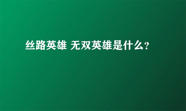 丝路英雄 无双英雄是什么？