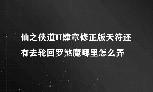 仙之侠道II肆章修正版天符还有去轮回罗煞魔哪里怎么弄