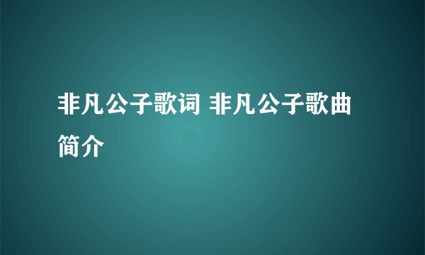 非凡公子歌词 非凡公子歌曲简介