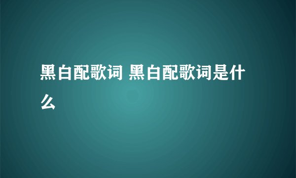 黑白配歌词 黑白配歌词是什么