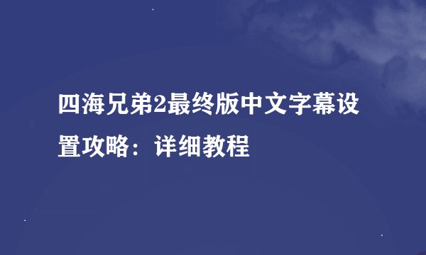 四海兄弟2最终版中文字幕设置攻略：详细教程