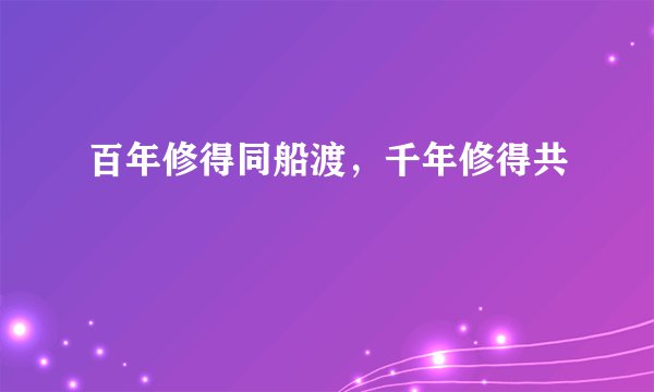 百年修得同船渡,千年修得共