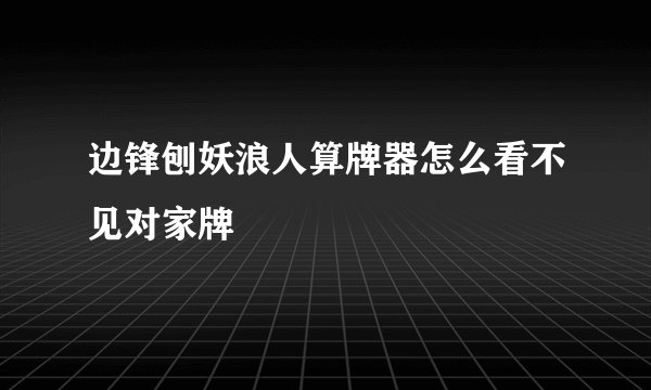 边锋刨妖浪人算牌器怎么看不见对家牌