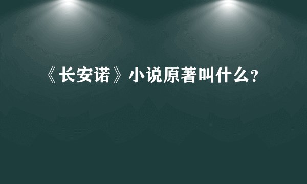 《长安诺》小说原著叫什么？