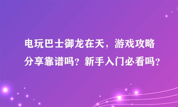 电玩巴士御龙在天，游戏攻略分享靠谱吗？新手入门必看吗？