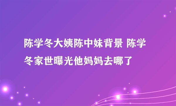 陈学冬大姨陈中妹背景 陈学冬家世曝光他妈妈去哪了