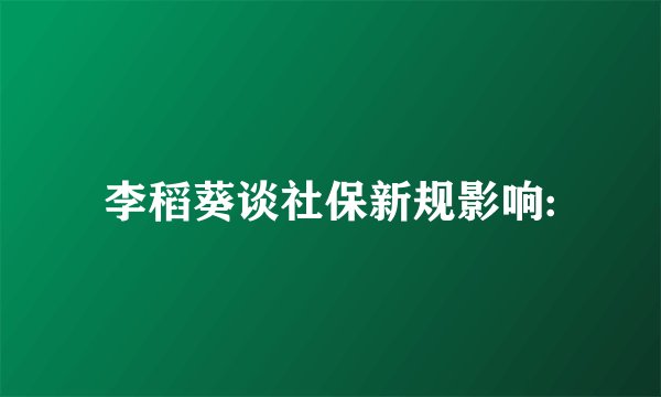 李稻葵谈社保新规影响: