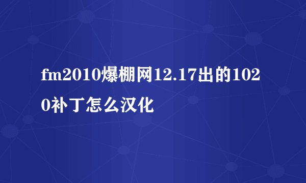 fm2010爆棚网12.17出的1020补丁怎么汉化
