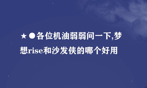 ★●各位机油弱弱问一下,梦想rise和沙发侠的哪个好用