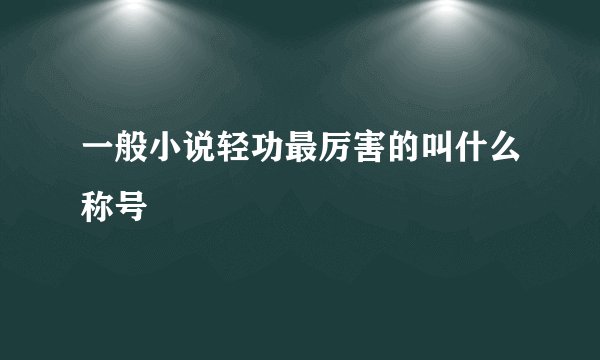 一般小说轻功最厉害的叫什么称号
