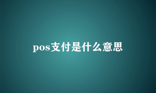 pos支付是什么意思